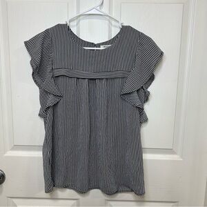 Navy and White Striped Blouse
